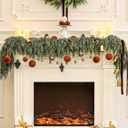 53 Pcs Velvet Christmas Ornaments Set, Brown Flocked Christmas Balls with Christmas Bells Decor and Paper Ornaments, Shatterproof Hanging Xmas Tree Decorations Set for Holiday & Home Decor