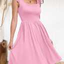 Women's Sexy Summer Ruffle Sleeve Printing Dress 2025 Smocked Boho Beach Knee Length Mini Dresses Pink S