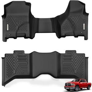 YITAMOTOR Floor Mats Compatible with 2013-2018 Dodge Ram 1500/2500/3500 Crew Cab & 2019-2024 Ram 1500 Classic Crew Cab, Custom Fit TPE Floor Liners 1st & 2nd Row All-Weather Protection, Black (Bench Seat)