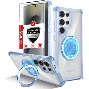 for Samsung Galaxy S25 Ultra Case Compatible with MagSafe Magnetic,with Screen Protector,with Kickstand Ring Military Grade Drop Heavy Duty Protection Shockproof for S25 Ultra Phone Case Blue