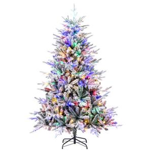 6 Feet Flocked Christmas Tree with 8 Lighting Modes and Multi-Color LED Lights-6 ft – Color: Green – Size: 6 ft