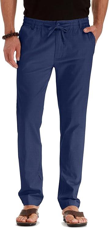 Sailwind Men's Drawstring Linen Pants Casual Summer Beach Loose Trousers (34, Navy Blue)