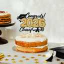 Congrats Class of 2026 Cake Topper, Congrats Grad Cake Decor, So Proud of You/You Did It, 2026 Senior High School College Graduation Party Decorations Black and Gold Glitter