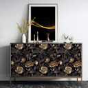 ReWallpaper Black Floral Wallpaper Removable Black and Gold Wall Paper Peel and Stick Bedroom 17.5inX23ft Moody Dark Floral Wallpaper Vintage Gold Rose Flower Wall Decor Living Room Bathroom Walls