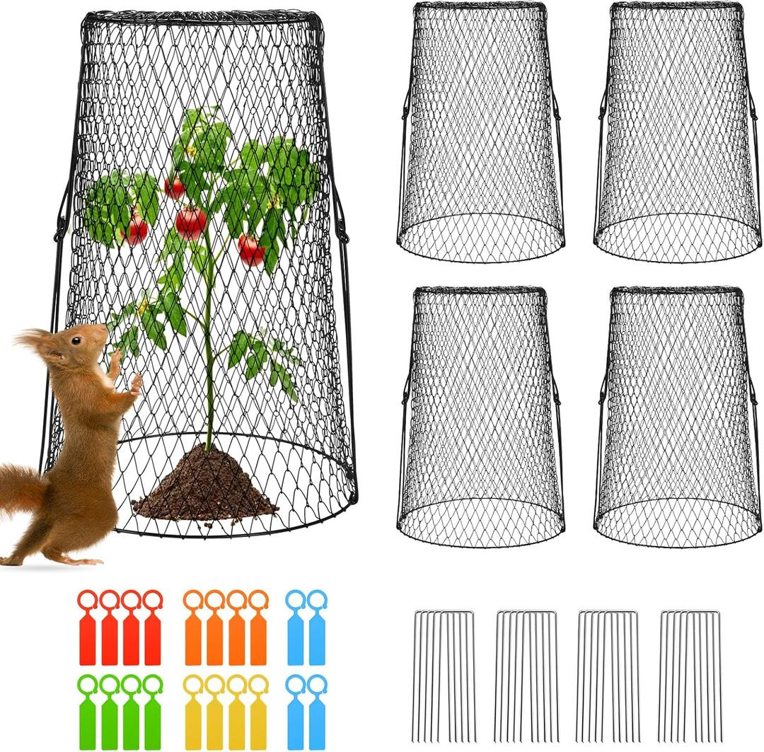 5 Pcs 17.7" Tall Garden Cloches for Plants, 5.9" Long Legs Ground Stakes Plant Cages Stackable Storage, Rustproof Plants Chicken Wire Cloche Plant Protectors from Animals for Squirrels, Rabbits, Deers