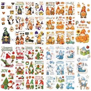 Humyoun 36 Sheets Window Clings Set Festive Stickers for Halloween Thanksgiving Christmas Winter Decor Bat Pumpkin Christmas Tree Elk Snowflake for Glass Windows Home