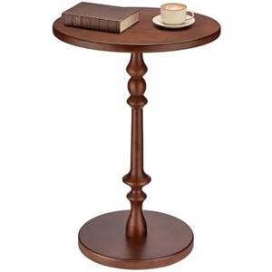 Lampaggio Solid Wood Round Side Table, 15.75" Small Drink Table with Non-Slip Pedestal Base, Modern End Table Accent Table for Living Room and Bedroom, 2 pcs, Brown