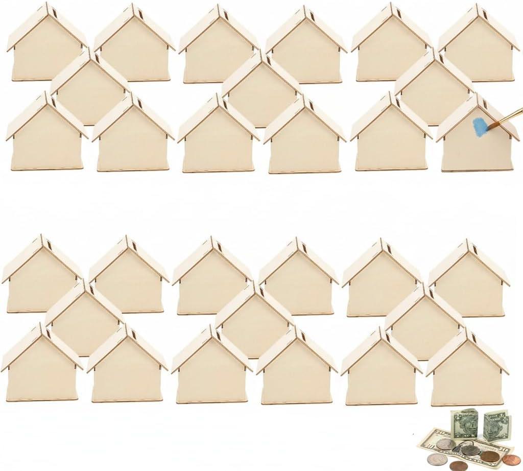 Angoily Piggy Bank, 30pcs Wooden Unfinished DIY Savings Bank House Coin Money Box Bulk for Boys Girls Adults to Saving Money, Tip Jar Cash and Change Container, Make Your Own Craft Party