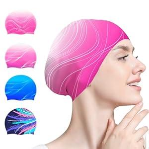 Swim Cap for Women Adult, Silicone Swimming Waterproof Bathing Cap Swimming Hat for Long Hair to Keep Hair Dry  