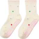 Shapes Studio Crew Half Calf Grip Socks, Cutest Fruits Pilates Socks, Ruffle socks, Non-Slip, Barre Yoga Fitness (5-10, Mini Heart Petal)