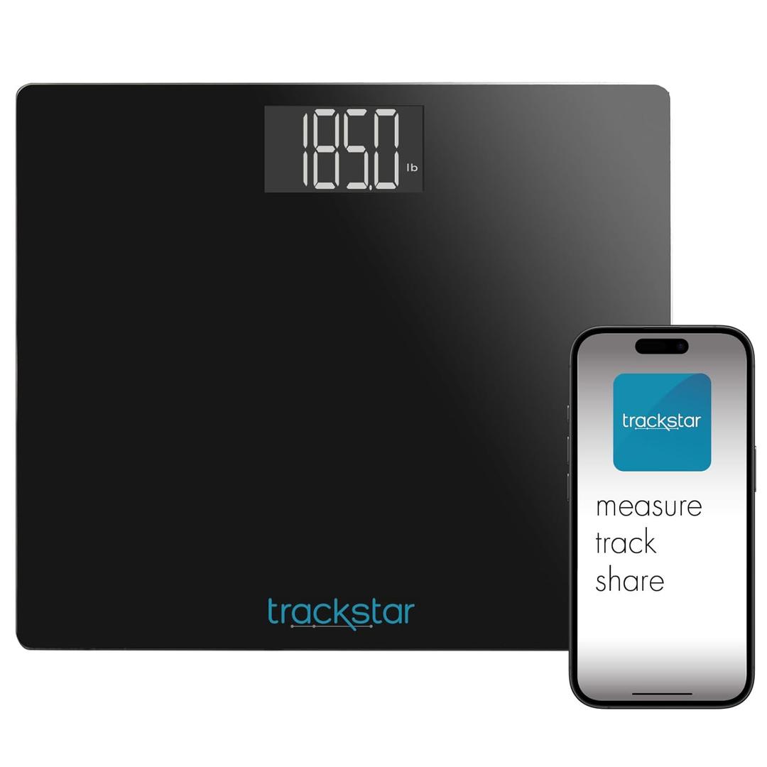 Trackstar Wide-Platform Black Digital Weight Scale | 550 lb Weight Capacity | Trackstar Monitoring App | Bluetooth iOS & Android Compatible | Measure, Track, and Share Results