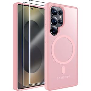 5 x MOZOTER for Samsung Galaxy S25 Ultra Case with Magnetic,[Compatible with MagSafe][2*Screen Protector][12Ft Military Dropproof] Translucent Anti-Slip Back Slim Shockproof Case for S25 Ultra-Pink