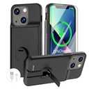 Battery Case for iPhone 13/13 Pro/14/14 Pro, Charging Case with Stand 7000mAh Rechargeable Ultra-Slim Anti-Fall Protection Extended Charger Cover for iPhone 14/14Pro/13/13 Pro Battery Case 6.1" Black