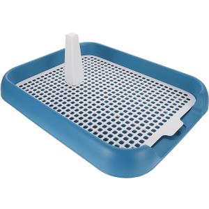 Dog Potty Tray with Wall Post: Indoor Puppy Training Toilet Blue Plastic Mesh Grate, Pee Pad Holder for Male Dogs, Keeps Paws Dry, Portable Pet Litter Box for Apartment
