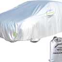 Car Cover Fit for 160-172 inches Length Hatchback Waterproof All Weather Outdoor Full Cover Rain Sun UV Protection Driver Side Door Zipper Dirtproof Scratch Resistant Breathable Dustproof (Silver)