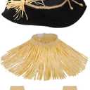 quescu 7pcs Scarecrow Costume Set For Adults,Kis,Scarecrow Hat And Straw Kit for Halloween Dress Up Costume Accessories