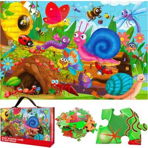 QUOKKA Giant Floor Puzzle for Kids Ages 4-6  2x3 Feet Extra-Thick 48 Pieces Toddler Puzzle Ages 3-5  Bugs Educational Activity for Boys Girls  Premium Box with Sturdy Handle & Magnetic Closure (2x3 Giant Bugs Puzzles)