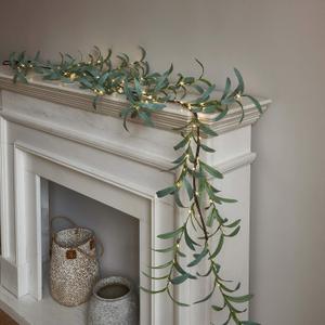 LITBLOOM Lighted Olive Garland Battery Operated with Timer 96 Fairy Lights 6FT, Artificial Greenery Twig Vine Lights for Christmas Spring Fireplace Mantle Decoration Indoor Outdoor