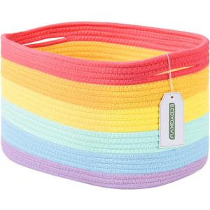 Cotton Rope Storage Basket, 15x10x9 Inches, Woven Basket for Shelves, Clothes, Towels, Books, and Laundry, Rainbow (1 Pack)