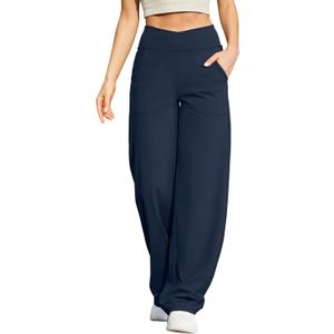 G4Free Wide Leg Pants for Women Loose Yoga Pants with Pockets Petite/Regular/Tall Stretch Casual Lounge Pants (Medium, Dark Navy)