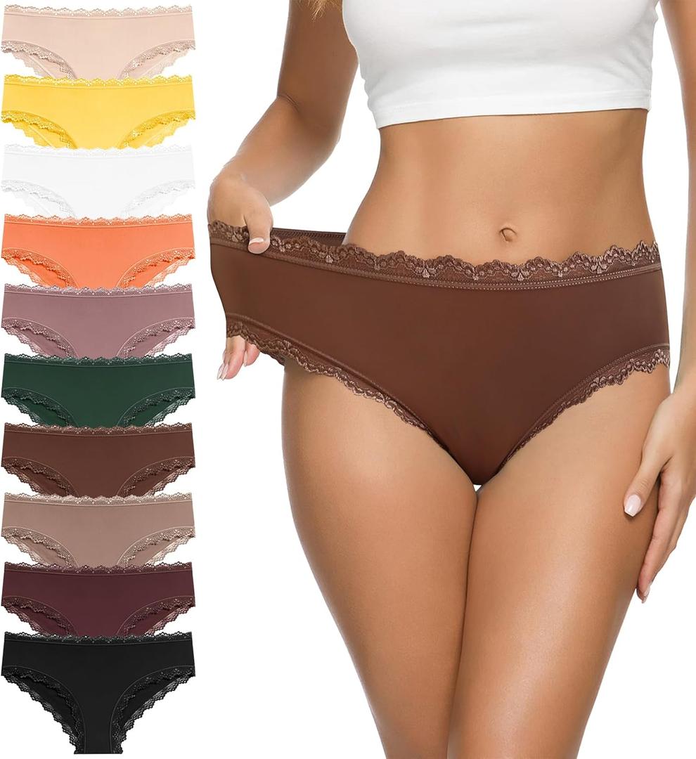 Eiggam Women's Cotton Bikini Panties,High-Cut Full Coverage Stretch Cool Underwear for Women (Medium, 10 Pack-multicoloured)