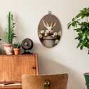 SHQIEUDH Vintage Bunny Oval Wall Art 8.6x11.4, Cottagecore Farmhouse Bunny floral Framed Canvas Prints Artwork, Rustic Rabbit Oval Wall Hanging Decor for Living Room Home Bedroom Kitchen