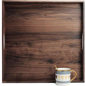 MAGIGO 19 x 19 Inches Large Square Black Walnut Wood Ottoman Tray with Handles, Serve Tea, Coffee Classic Wooden Decorative Serving Tray MAGIGO 19 x 19 Inches Large Square Black Walnut Wood Ottoman Tray with Handles, Serve Tea, Coffee Classic Wooden Decorative Serving Tray