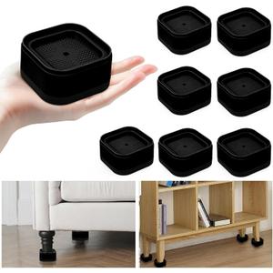 4 Pack Furniture Risers, Adjustable Bed Risers Heavy Duty Stackable Bed Raisers for Table Desk Couch Chair Sofa Cabinet Bed Legs Lift Height 1" (4, Black-2)