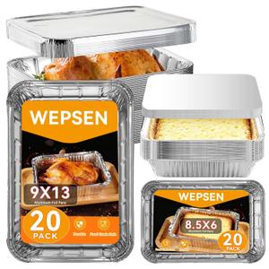 40 Pack Aluminum Pans with Lids,20 Large 9x13" Aluminum Pans Disposable (10 Thick Large Lids) & 20 Medium 8.5x6" Foil Pans (20 Foil Covers), Aluminum Trays With Lids for Baking, Meal Prep, Takeout