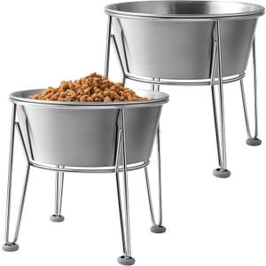 Elevated Dog Bowls for Large & Medium Dogs - Stainless Steel 64oz/8 Cup Raised Feeder with Non-Slip Base, Dual Food & Water Bowls 2-Pack Elevated Dog Bowls for Large & Medium Dogs - Stainless Steel 64oz/8 Cup Raised Feeder with Non-Slip Base, Dual Food & Water Bowls 2-Pack