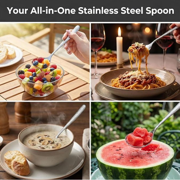  Deep Soup Spoons 7.87" Stainless Steel Soup-Spoons Large Round Soup-Spoon for Cereal Bouillon Milk Soup and Dinner Guests (Dishwasher Safe)