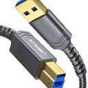 JSAUX USB 3.0 Printer Cable, Type A Male to B 3.0 Male (6.6ft/2M) USB 3.0 Type B Upstream Cord Nylon Braided Compatible with Docking Station, External Hard Drivers, Scanner, Printer and More(Grey)