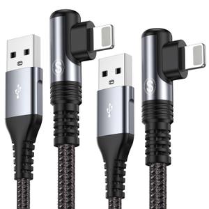 Right Angle i Phone Charger Cable 2-Pack, 10FT, [Apple MFi Certified] Ligtning Cable Fast Charging Nylon Braided Compatible with i Phone 14/13/12/11 Pro Max/XS MAX/XR/XS/X/8/7/Plus/6S/6/SE/5S/i Pad