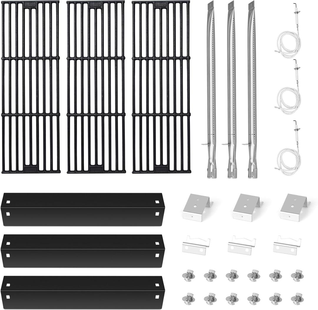 CANDANA Replacement Parts for Chargriller 3001, 3008, 3030, 4000, 5050, 5252 Grill Models, Stainless Steel Burner, Porcelain Steel Heat Plates, Porcelain Cast Iron Cooking Grid Grates, Igniters
