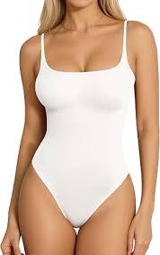 Yuiseaik Cami Bodysuit for Women Square Neck Spaghetti Strap Tank Top, M
