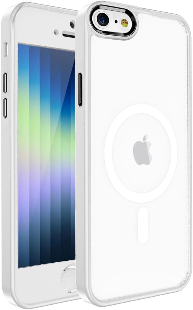 PinLiSheng Magnetic for iPhone Case [Mil-Grade Drop Protection] [Compatible with Magsafe] Shockproof Slim Transparent Protective Phone Case, (A-White, iPhone SE3/SE2/8/7)