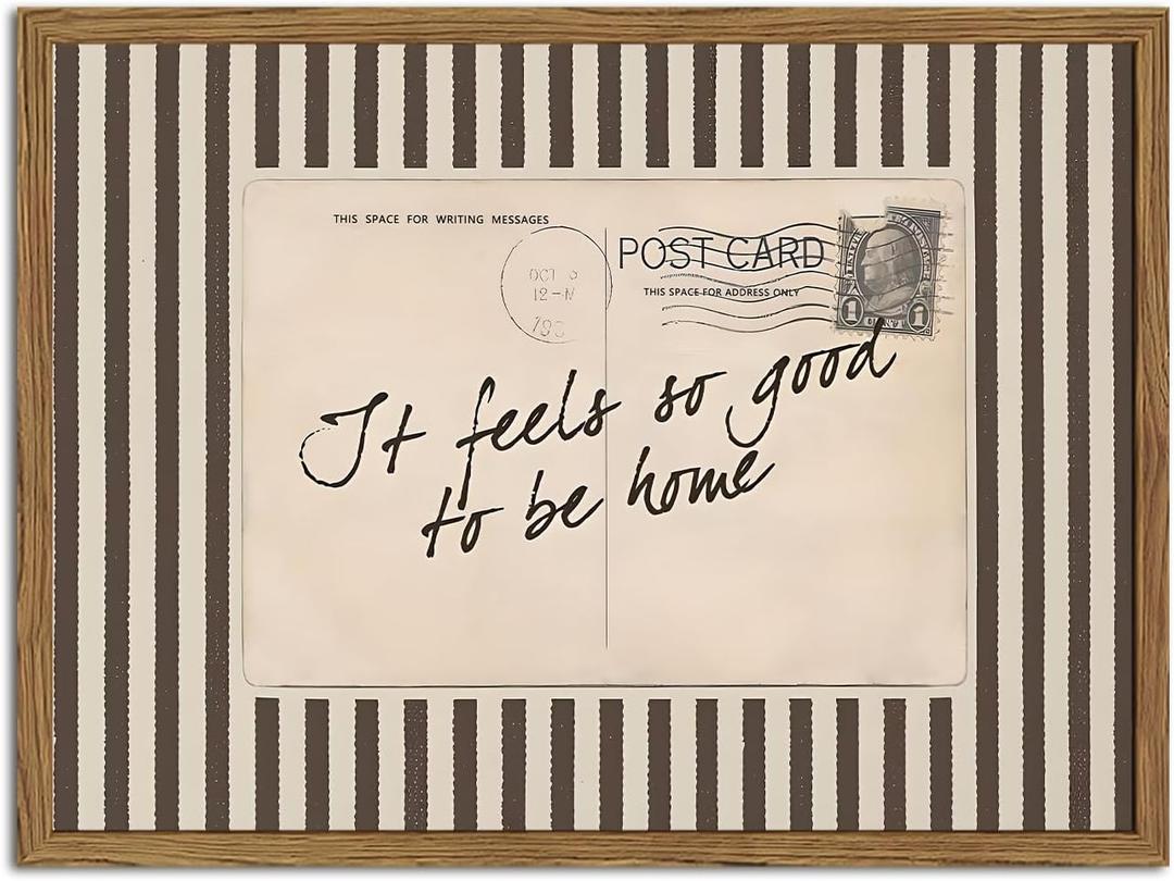 Vintage Inspirational Quote Sign Wall Art It Feels So Good to Be Home Wall Decor Picture Preppy Black Striped Postcard Poster Canvas Painting Print for Living Room Bedroom 24x16 Inch Wood Framed