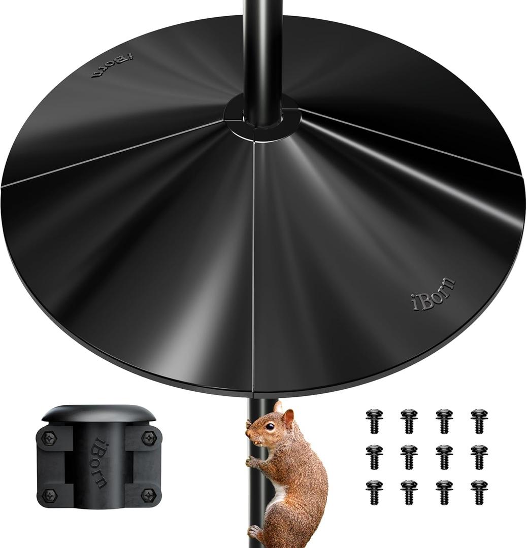 iBorn Squirrel Baffle for Bird Feeder Pole, 19.5 Oversized Squirrel Guard Defender, Bird Feeder for Outdoors Protector, Polycarbonate(PC), Pack of 1, Black