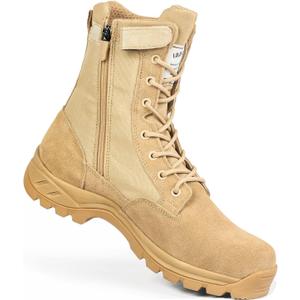 Men's Military Tactical Work Boots with Side Zipper, Puncture Resistant, Desert Combat, Army Jungle, 8 Inch Lightweight Hiking Boots (7.5, Beige)
