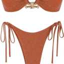 ZAFUL Metal Ring Bandeau Bikini Set Tie Side Bathing Suit High Cut 2 Piece Swimsuit Cutout Swimwear (XL)