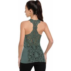 AmlieBoutik Women Scoop Neck Crochet Lace Eyelet Racerback Sleeveless Tank Top