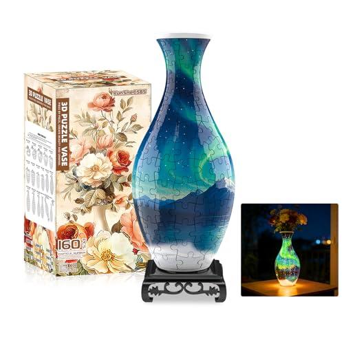 3D Puzzles Vase for Adults, Crafts for Adults, 160 Pieces Plastic DIY Unique Flower Vase with LED Light House Warming Gift Birthday Gifts for Flower Arrangements and Home Decor (Night Light)