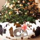 Christmas tree cat tunnel, Cow Print Cat Tunnels with Washable Mat and Hanging Ball, Round Cat Tunnel