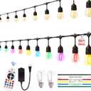 50FT Outdoor String Lights, Outdoor Lights for Patio,with 24+2 LED RGBW Color Change,3000K Bright White Waterproof Bulbs, Dimmer & Remote, Customized 12 Colors & 4 Modes, for Backyard Decor