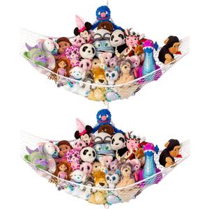 Lilly's Love Large Stuffed Animal Hammock | Corner Hanging Organizer, Toy Storage, Stuffed Animal Storage Net | Made from Quality Fishing Net, Holds 12lbs | 79"x63"x63" (White, 2 Pack)