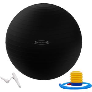 Fitvids Anti-Burst and Slip Resistant Exercise Yoga Fitness Birthing Ball with Quick Pump, 2,000-Pound Capacity, (Black) 23-26in (58-65cm), L