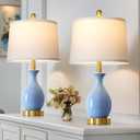 luxeflow 24 Light Blue Ceramic Table Lamps Set of 2, Modern Classic Bedside Lamps for Bedroom Nightstand, Small Table Lamp for Living Room Side Table (2 LED Bulbs Included)