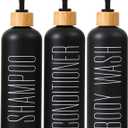 HOMCDALY 16oz 3-Pack Refillable Black Bathroom Shower Set - Empty Bottles with Pump for Shampoo, Conditioner, or Body Wash