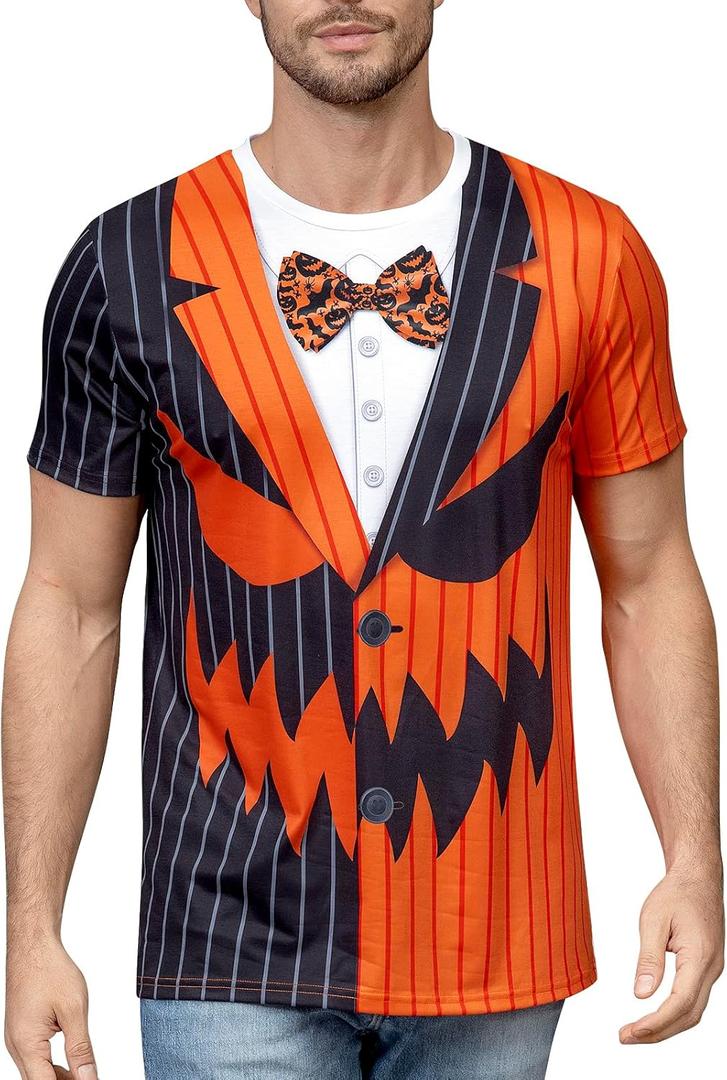 Funny Word Men's Halloween T-Shirt Graphic Short Sleeve Tuxedo Tee Shirts (XX-Large, Pumpkin Face)