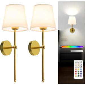 Abovizo Battery Operated Wall Sconce Set of Two, 12 Colors Wireless Wall Sconces with Remote Control, 5200mAh Rechargeable Wall Light for Bedroom Living Room Hallway